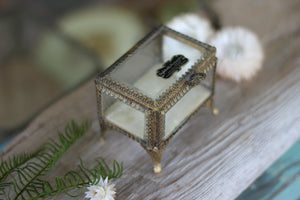 Vintage Small Ormolu Beveled Glass Jewelry Box