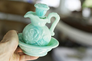 Vintage Avon Turquoise Hobnail Decanter