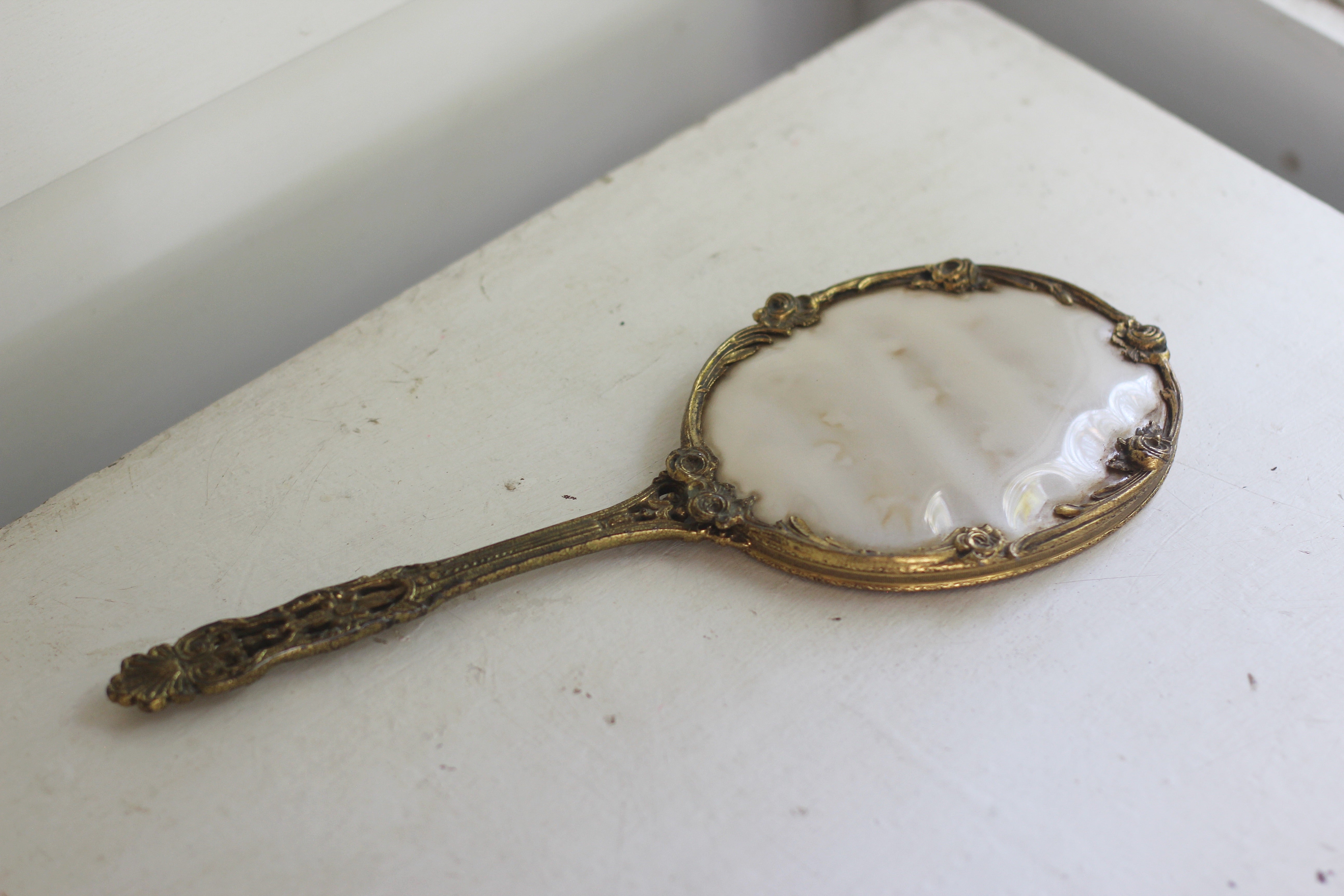 Antique Floral Hand Mirror