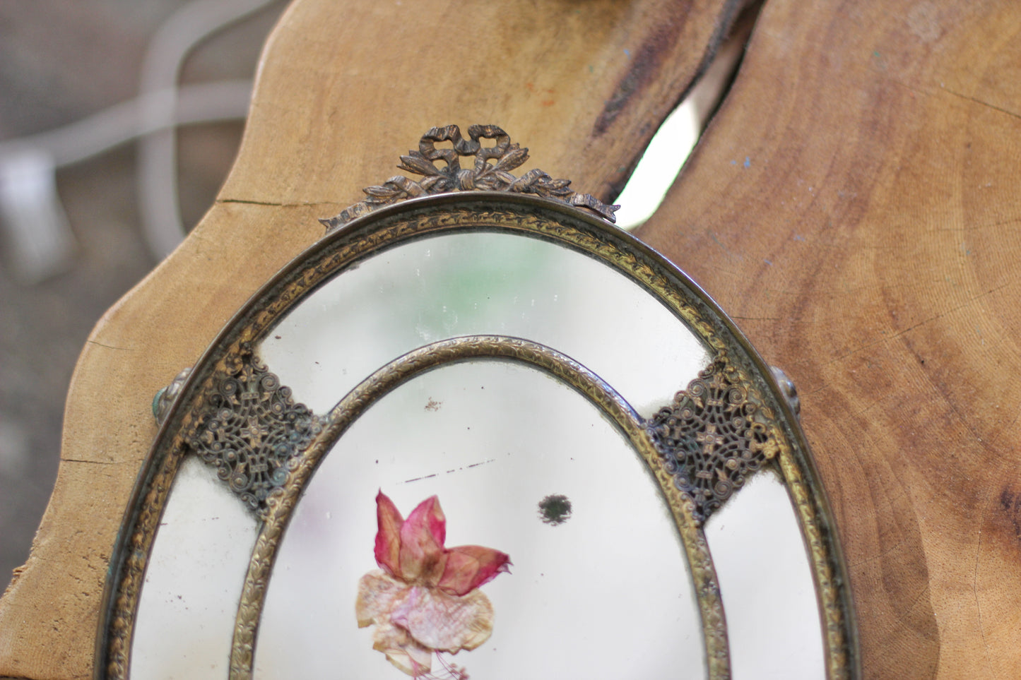 Antique Distressed French Victorian Mirror Tray