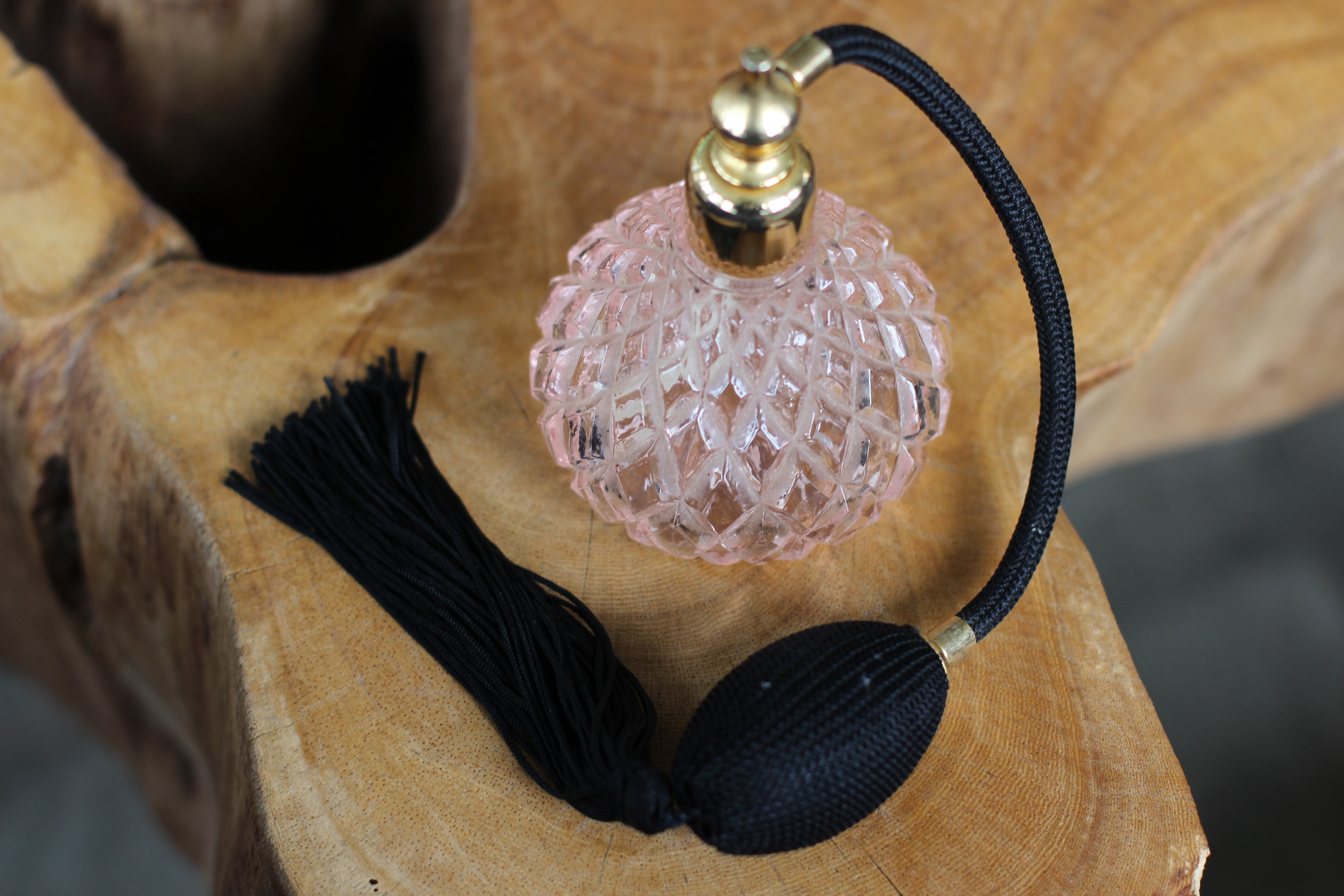Antique Pink Black Bulb Automizer Perfume Bottle