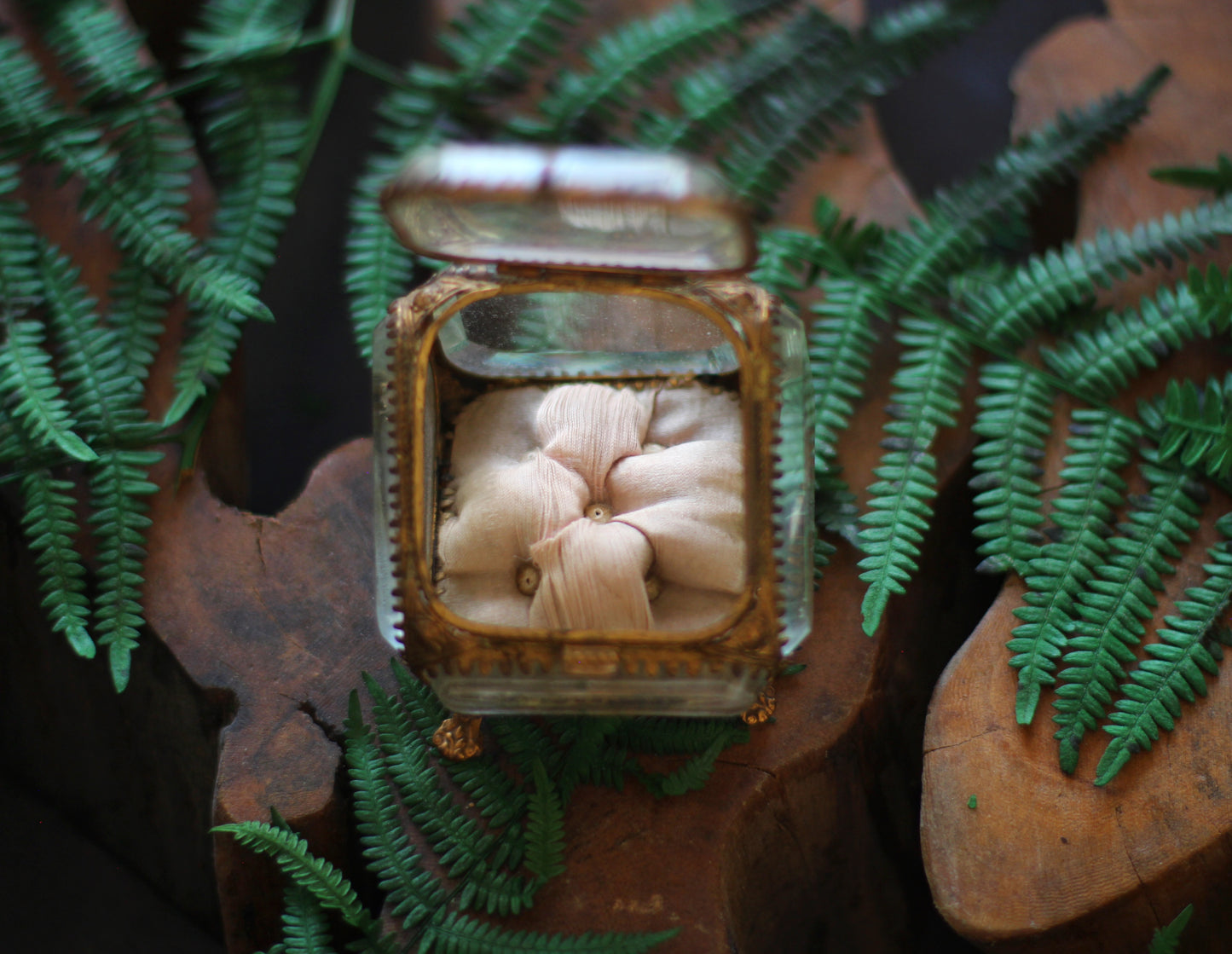 Antique French Watch Case Tufted Glass Jewelry Box