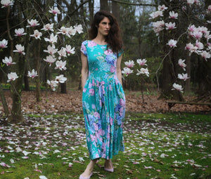 Vintage Teal Floral Carol Anderson Dress
