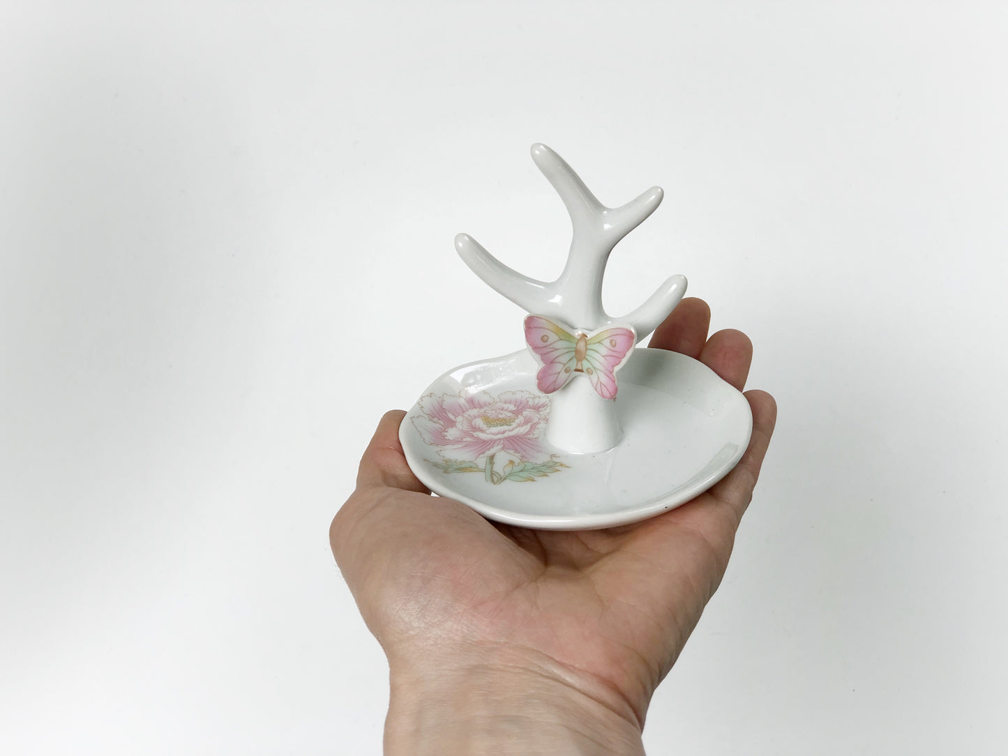 Antique Butterfly Flowers Porcelain Ring Holder