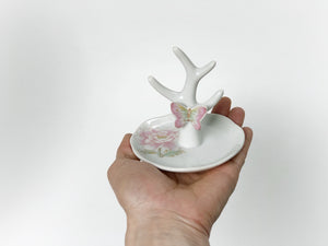Antique Butterfly Flowers Porcelain Ring Holder