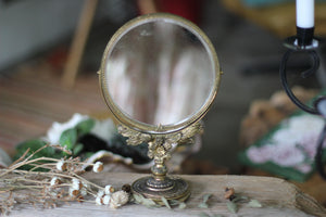 Vintage Floral Standing Vanity Mirror 2 Sided Magnifier