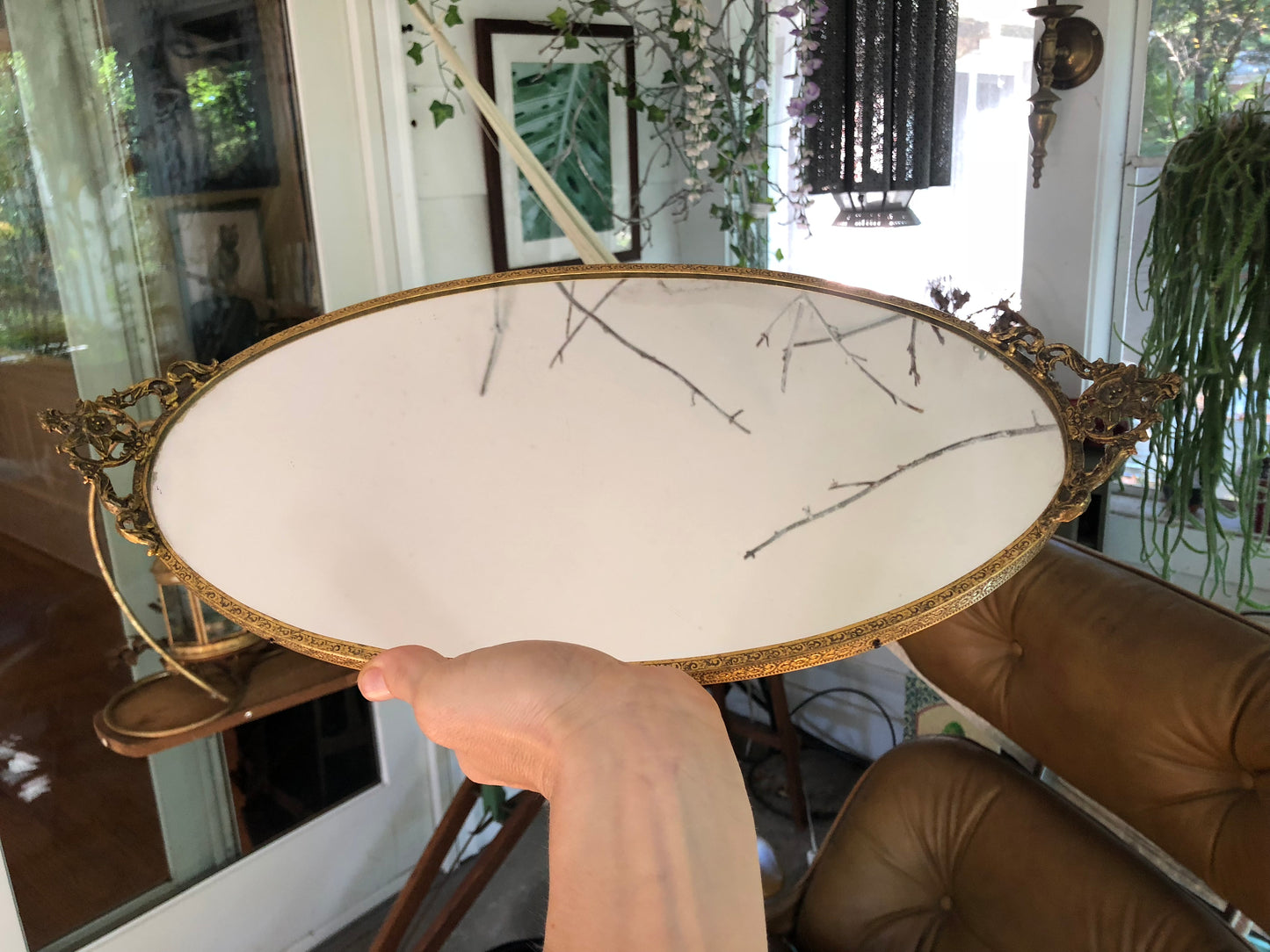 Floral Antique Mirror Tray