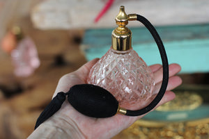 Antique Pink Black Bulb Automizer Perfume Bottle