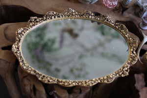 Antique Large Floral Roses Mirror Tray