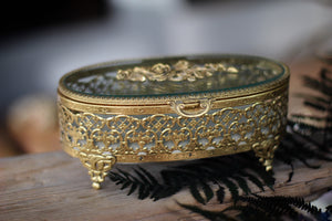 Antique Turquoise Oval Roses Jewelry Box