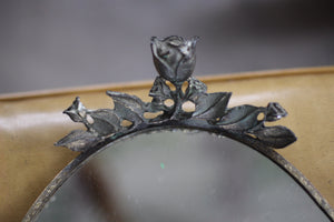Antique Floral Silver Tone Mirror Tray