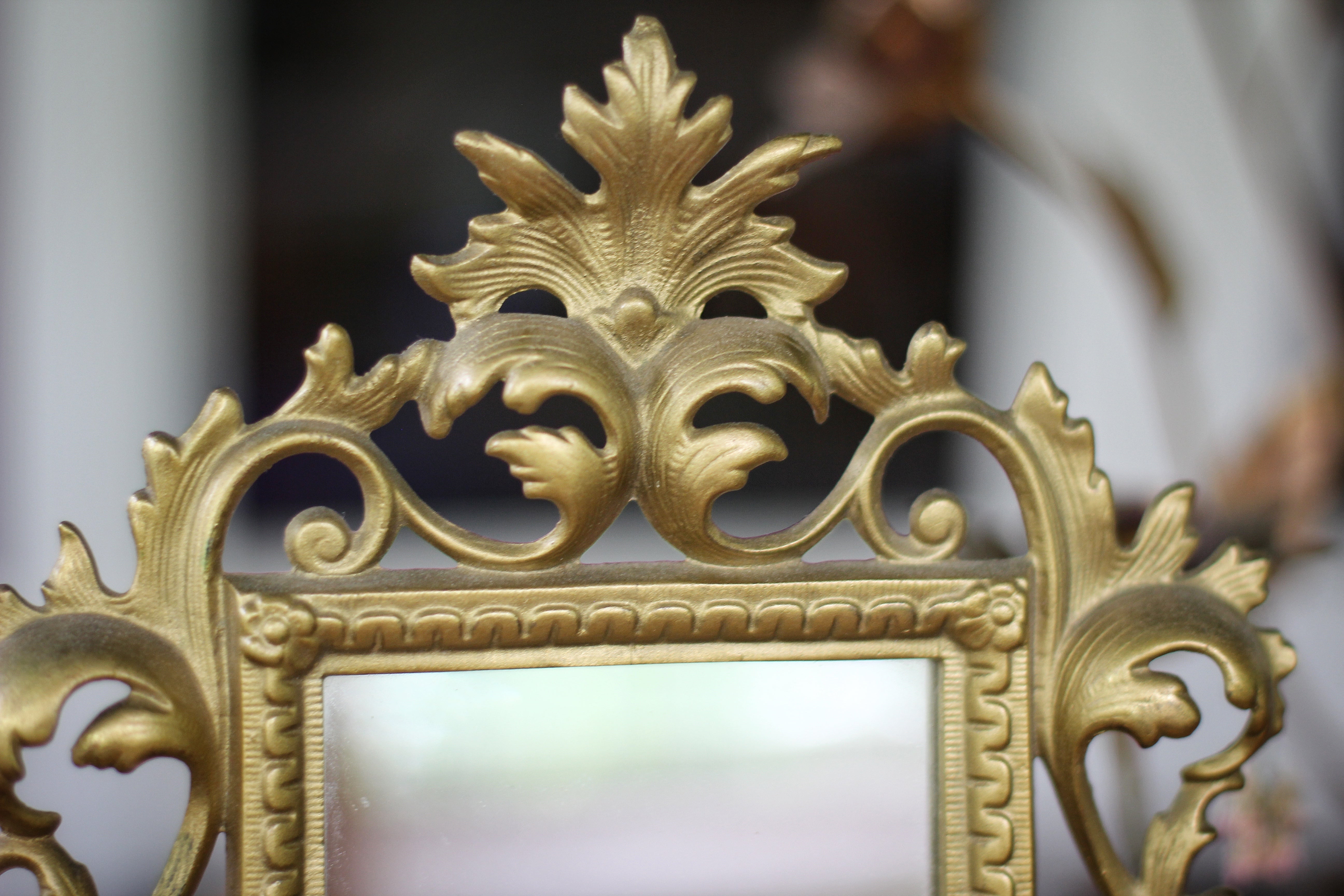 Antique Cast Iron Victorian Bronze Mirror / Frame