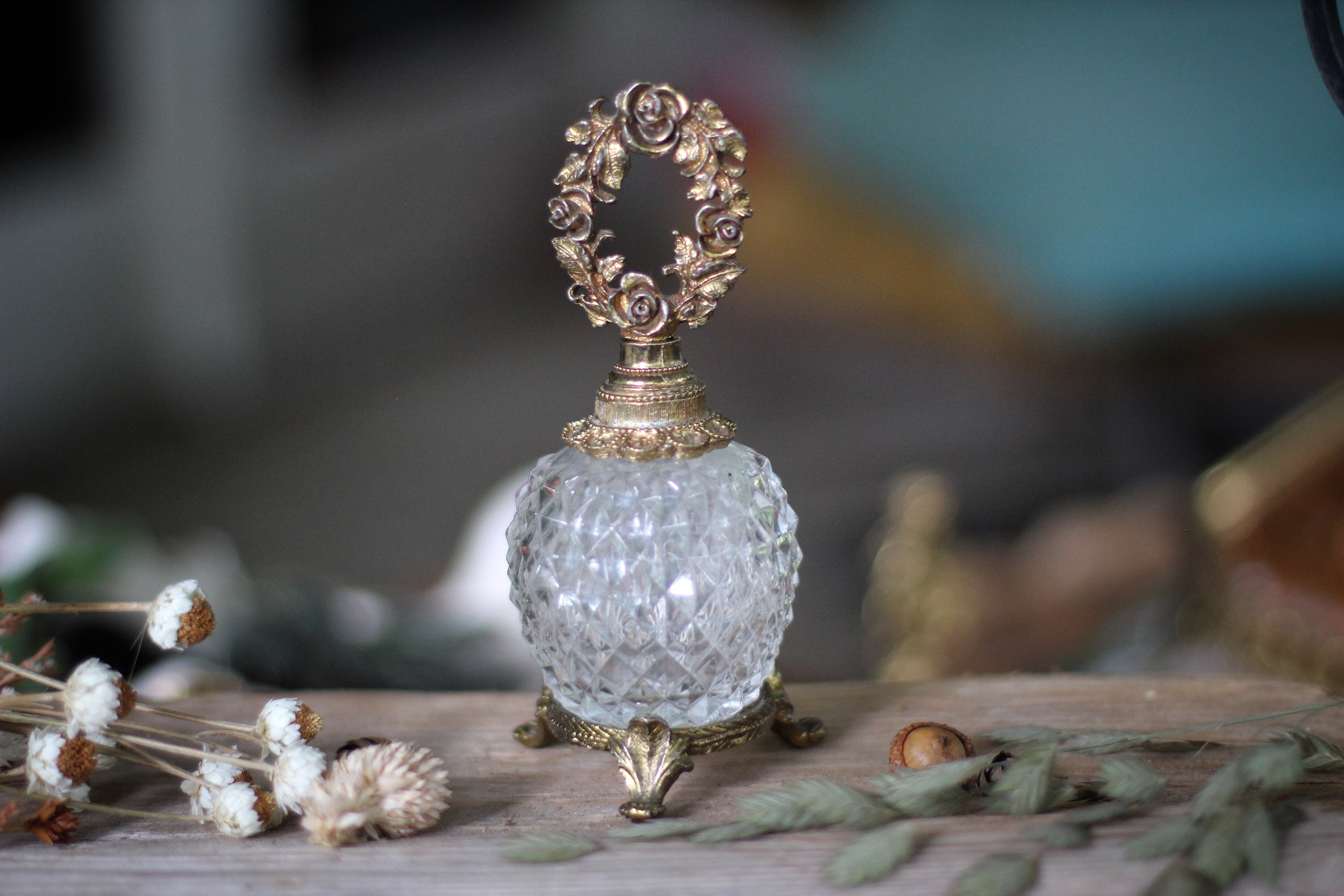 Antique Floral Wreath Perfume Bottle