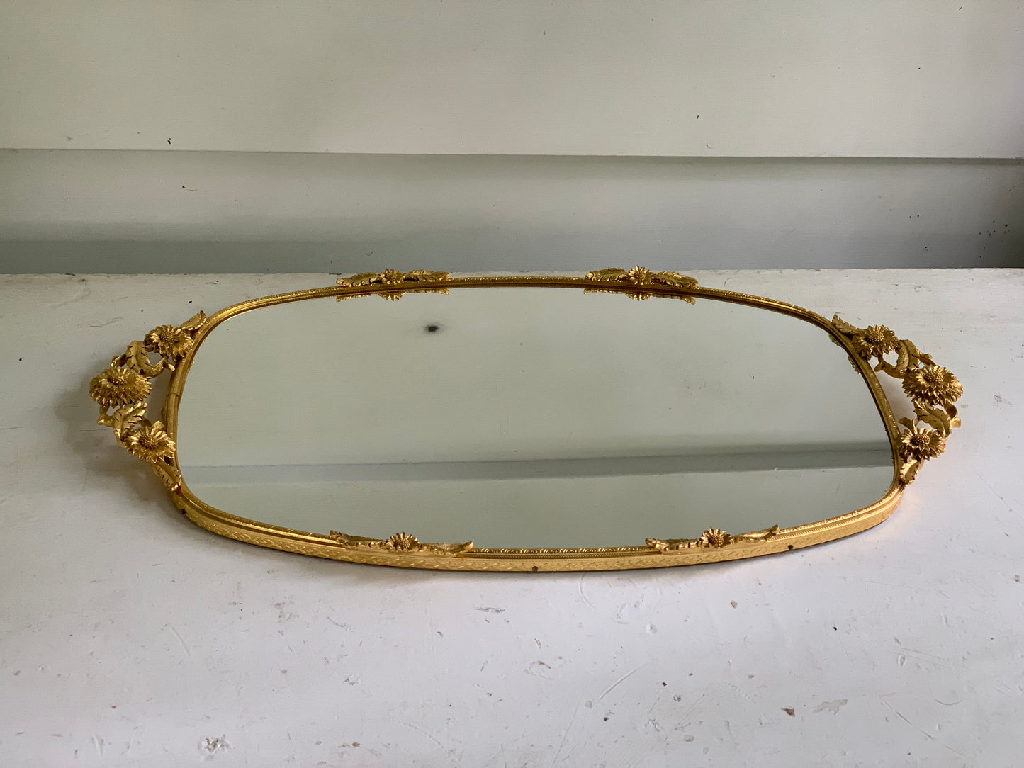 Antique Matson Sunflowers Mirror Tray
