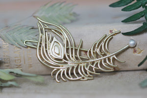 Peacock Feather Pearl Barrette
