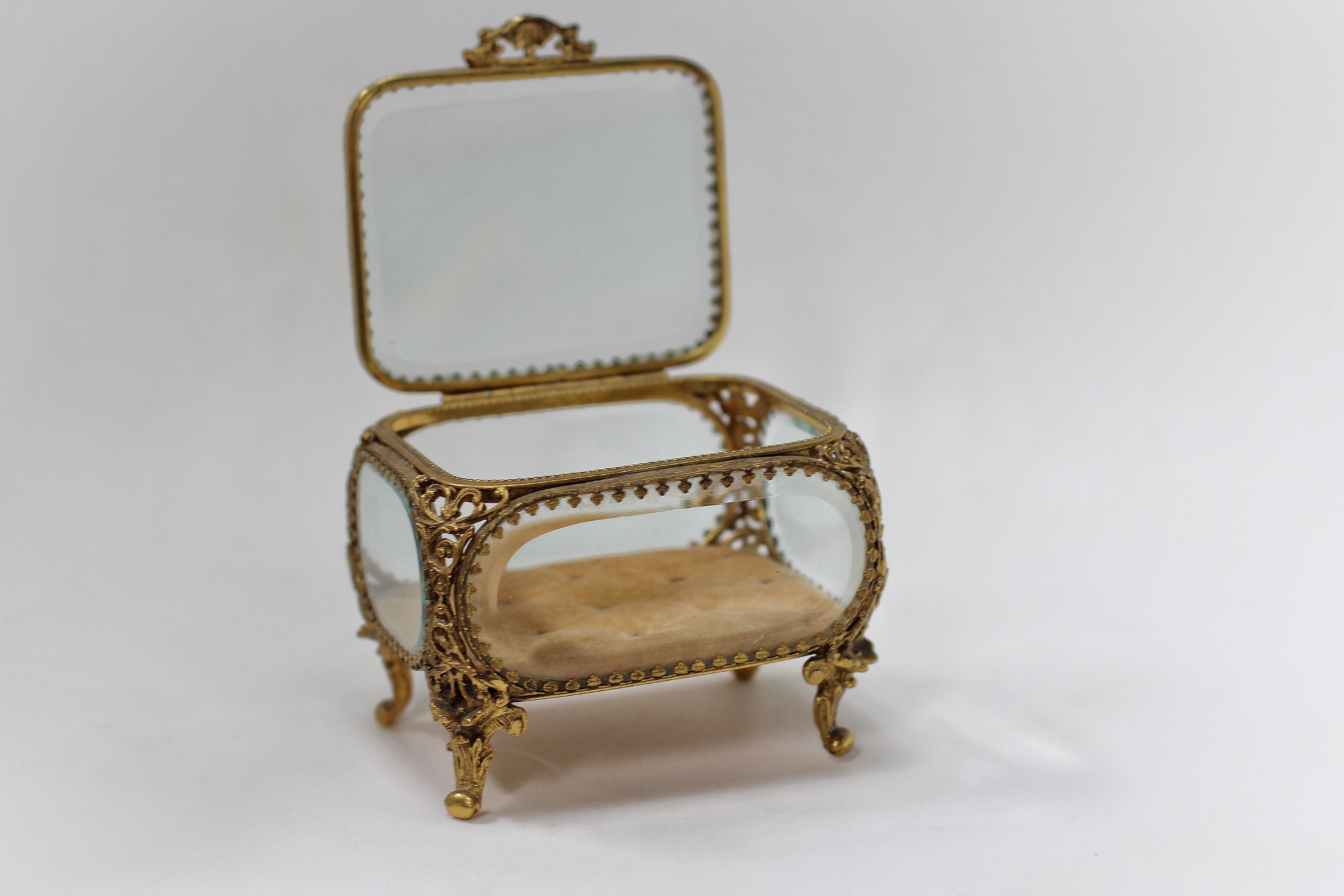Antique Victorian Glass Filigree Jewelry Box