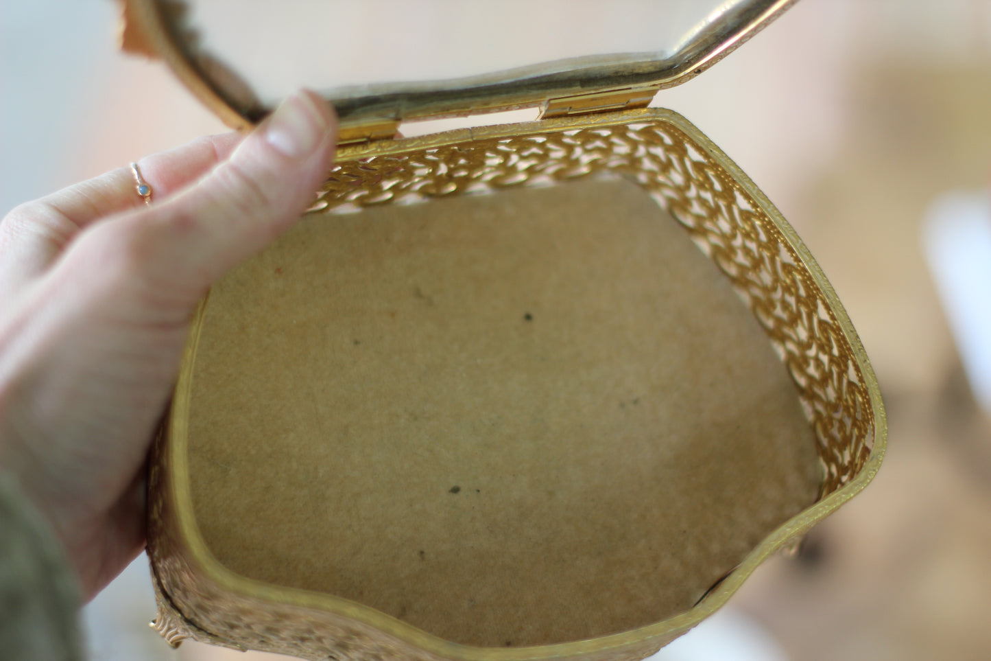 Antique Gilded Gold Filigree Jewelry Box