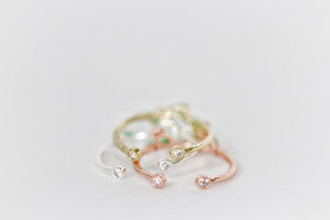 Enchanted Forest Green Crystals Leaves Ring