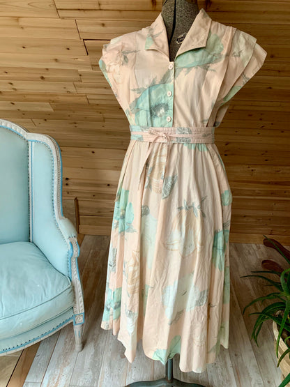 Vintage Pink Floral Light Blue Flowers Carol Anderson Dress
