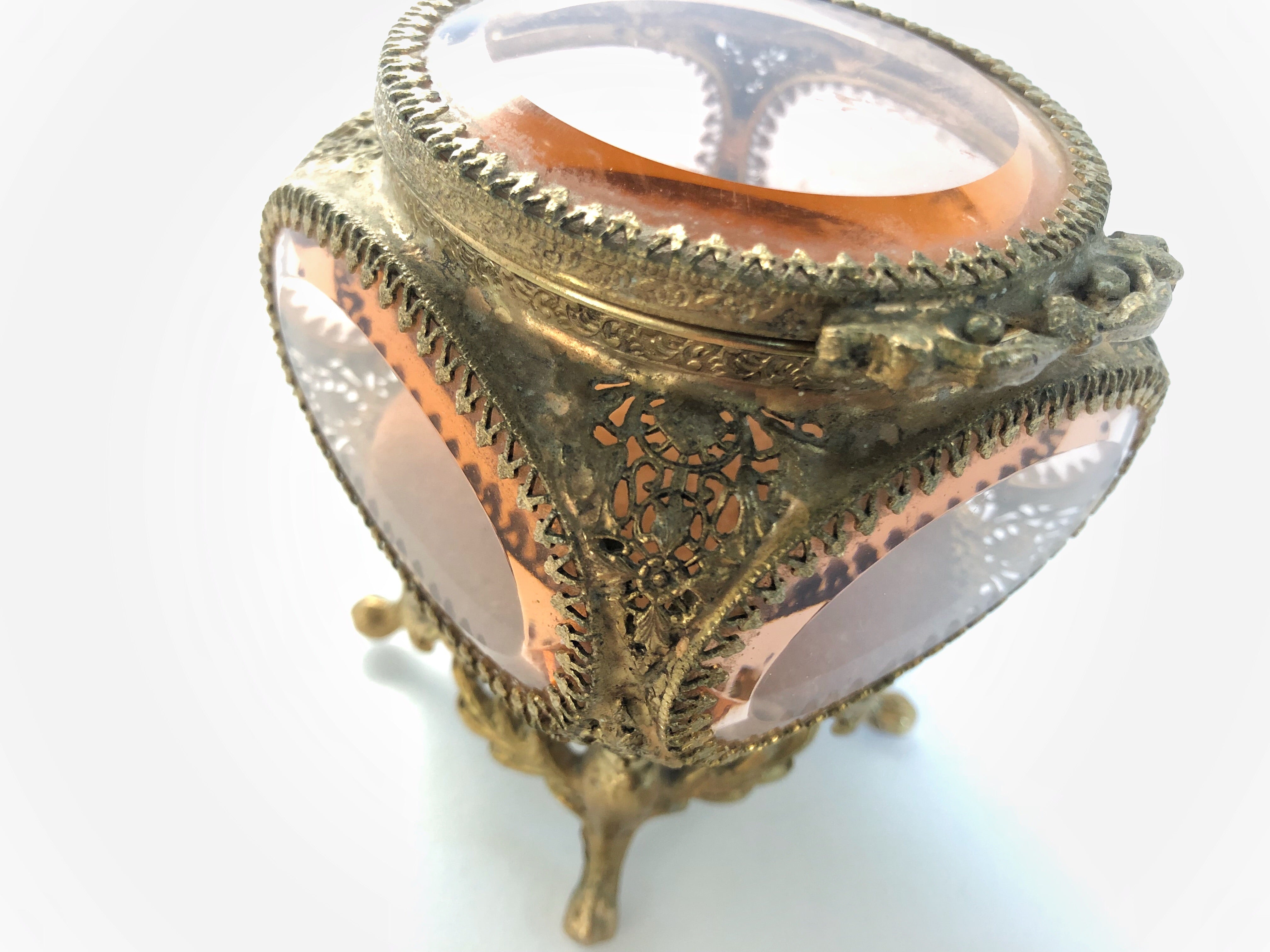 Rare Amber Tinted French Victorian Jewelry Box