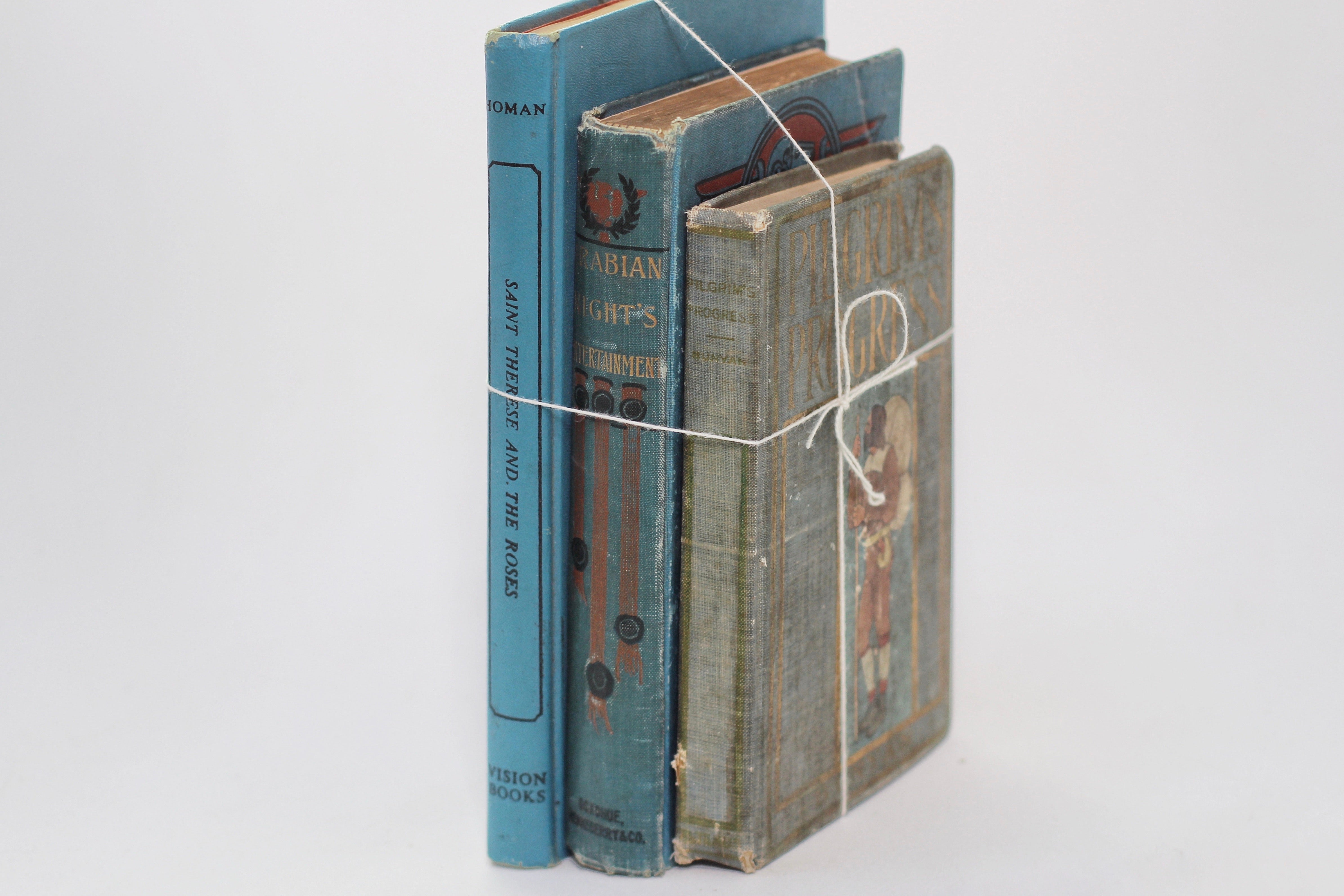 Three Antique Books Hardback Blue / Green Colors