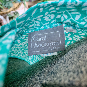 Vintage Floral Green & White Leaves Carol Anderson Dress