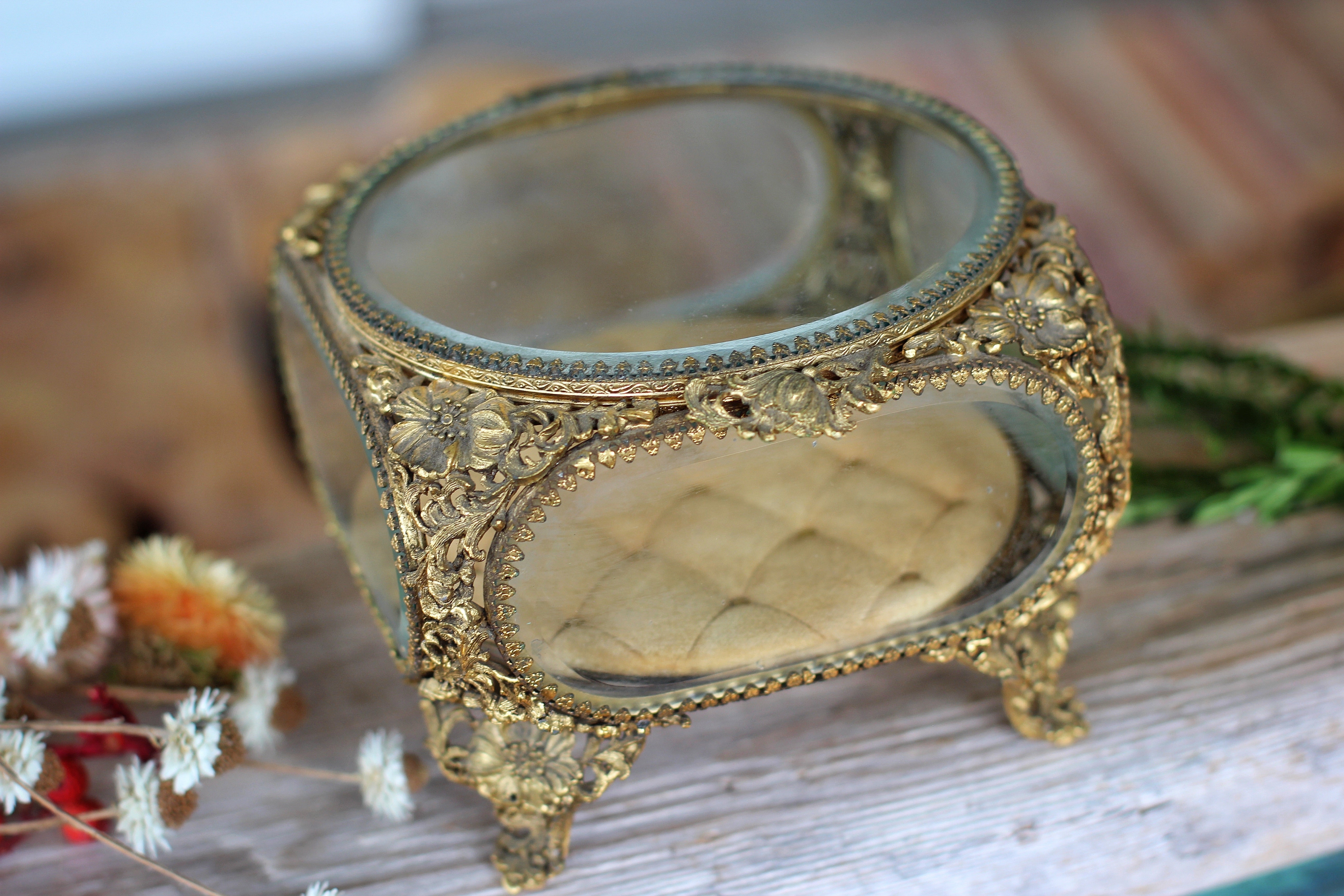 Antique French Victorian Dogwood Matson Jewelry Box