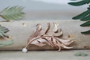 Swirly Feather Pearl Brooch