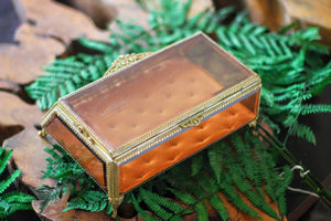 Vintage Large Tufter Amber Tinted Glass Jewelry Caske