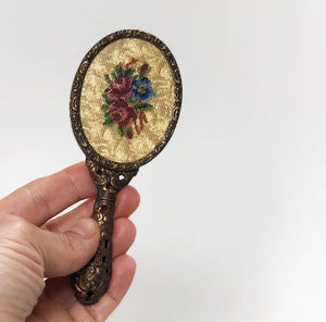 Floral Petite Embroidered Floral Hand Mirror