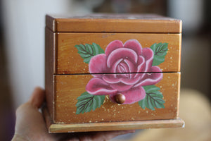 Vintage Wood Hand Painted Rose Floral Jewelry Box