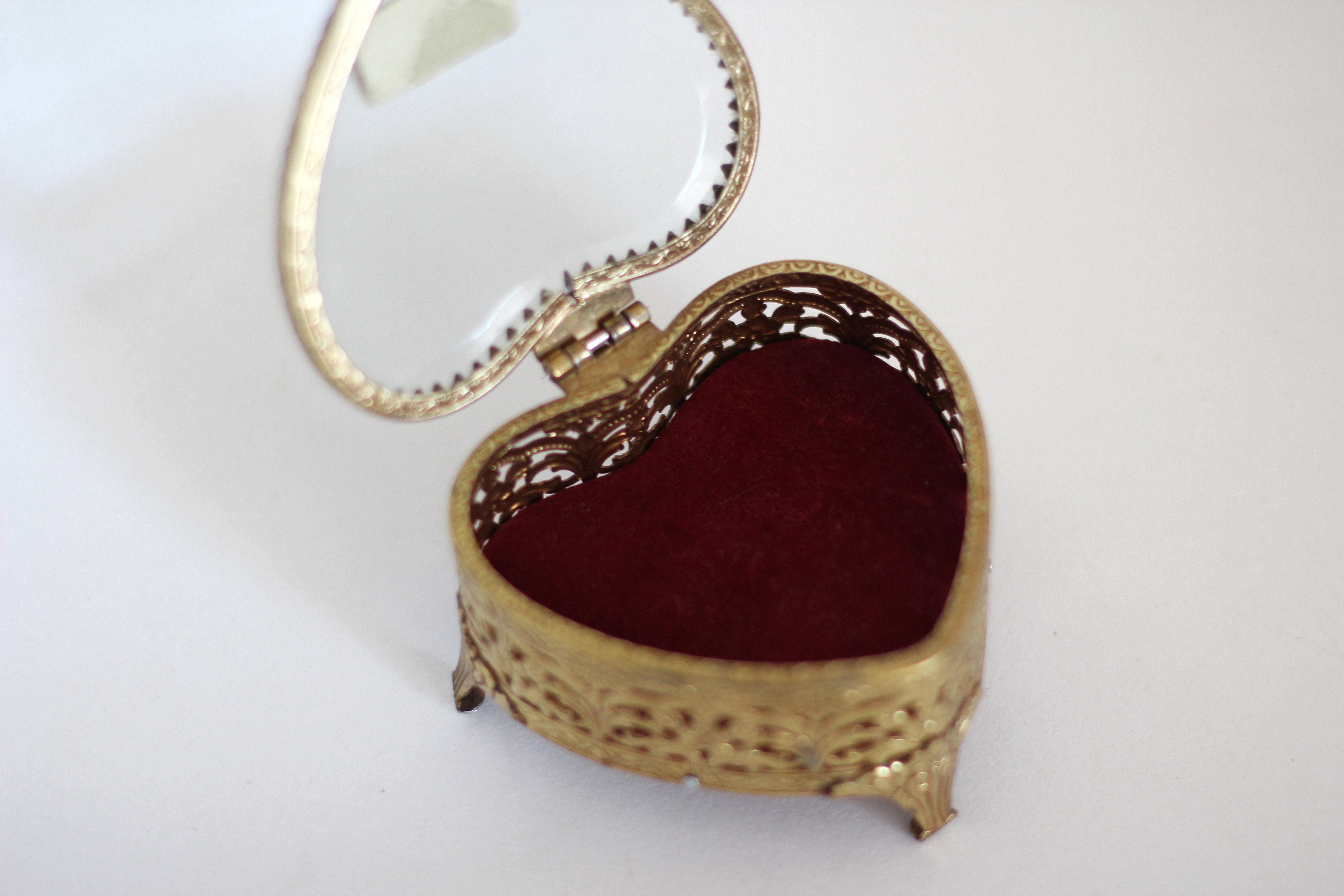Antique Matson Heart Shaped Filigree Jewelry Box