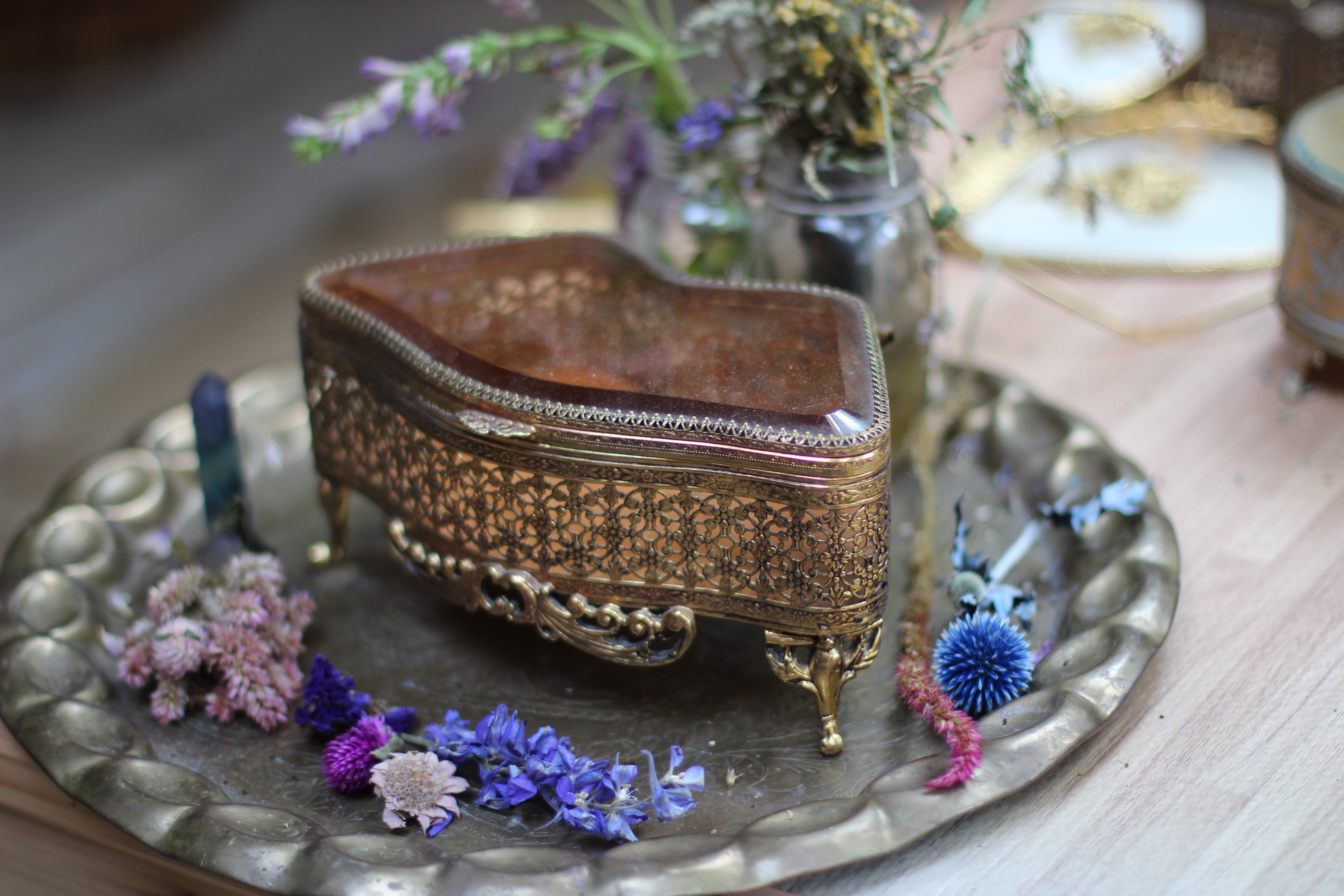 Beveled Glass Bronze Victorian Jewelry Box