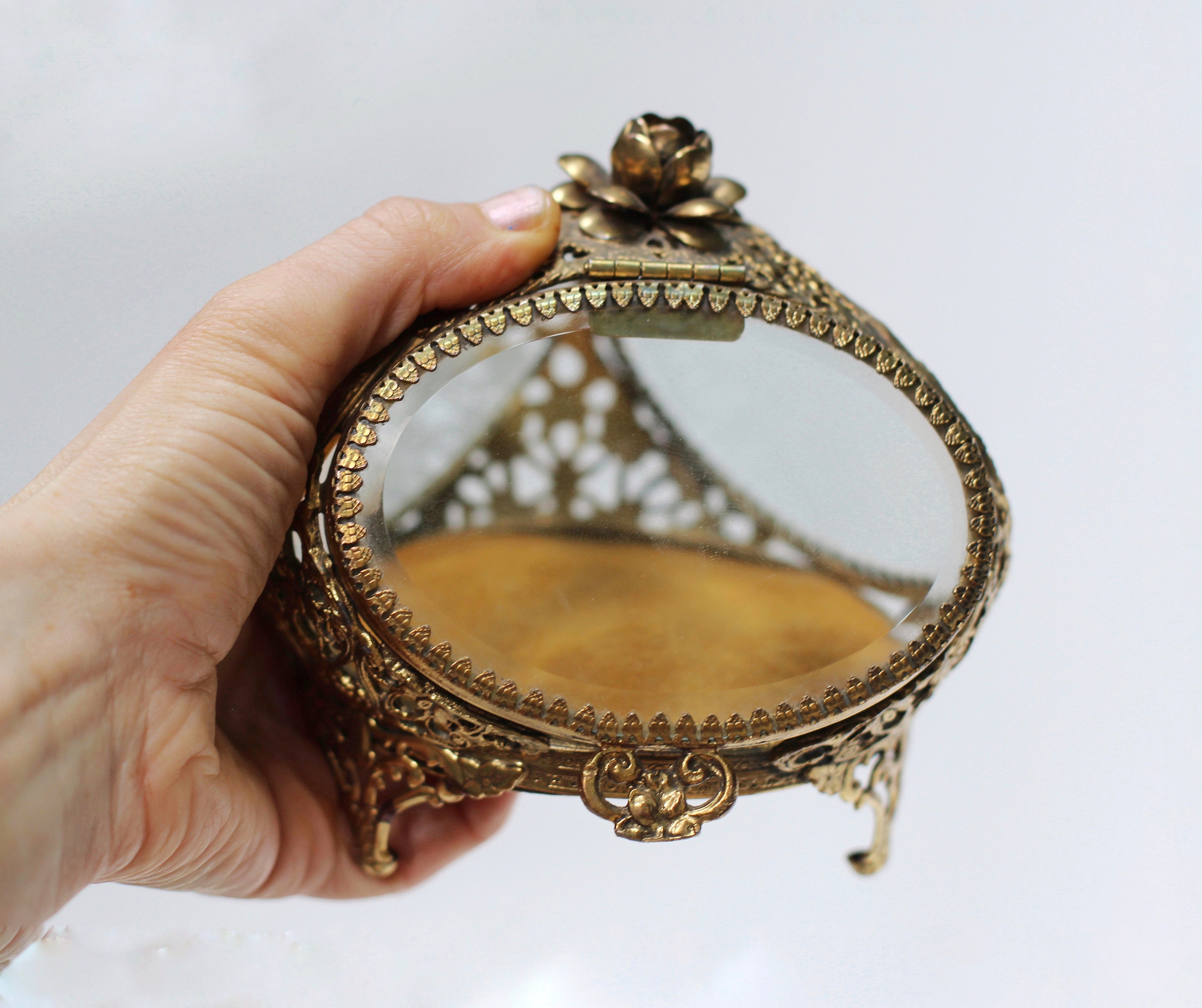 Antique Rare Floral French Victorian Jewelry Box