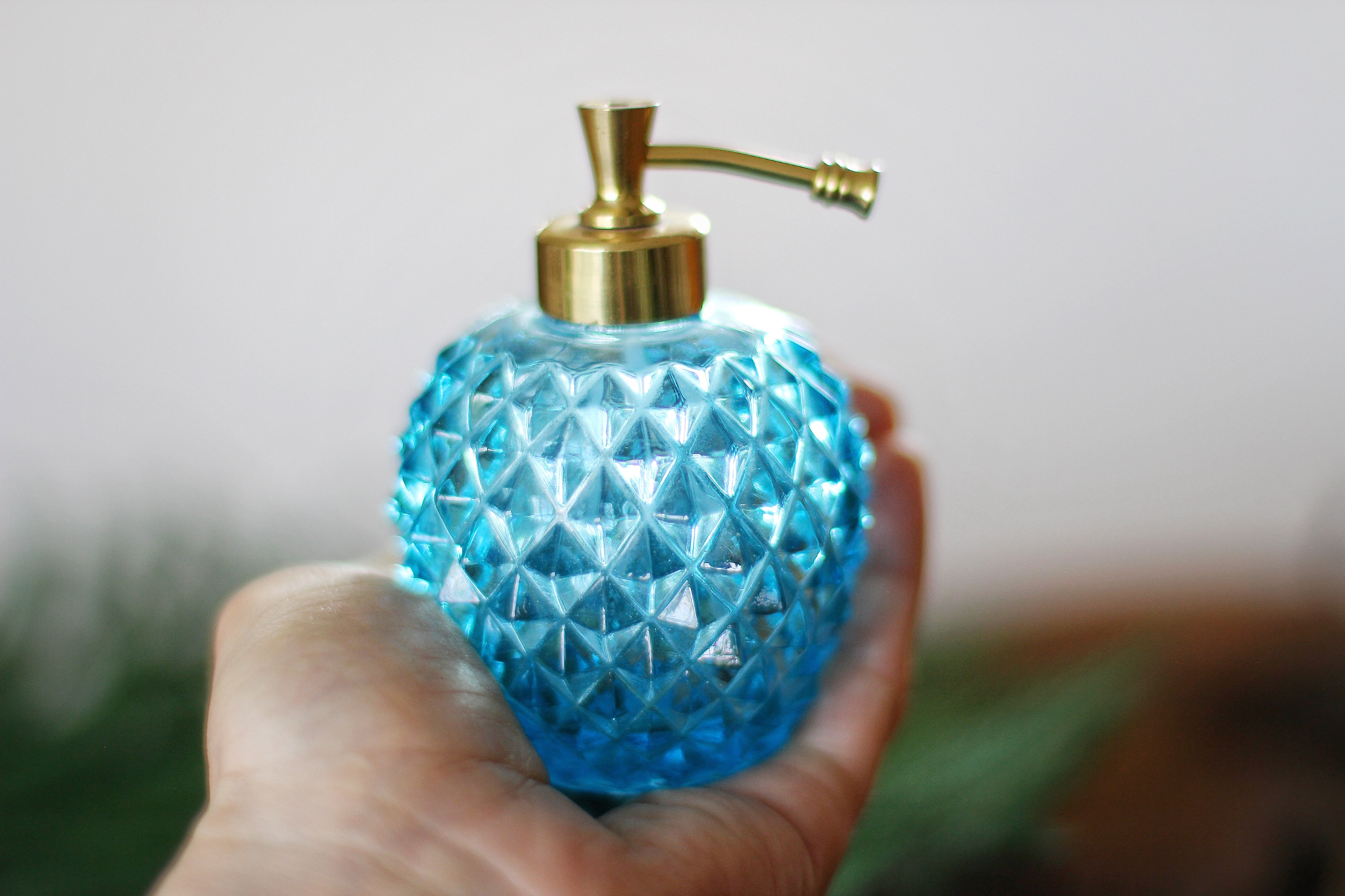 Antique Blue Diamond cut Perfume Bottle