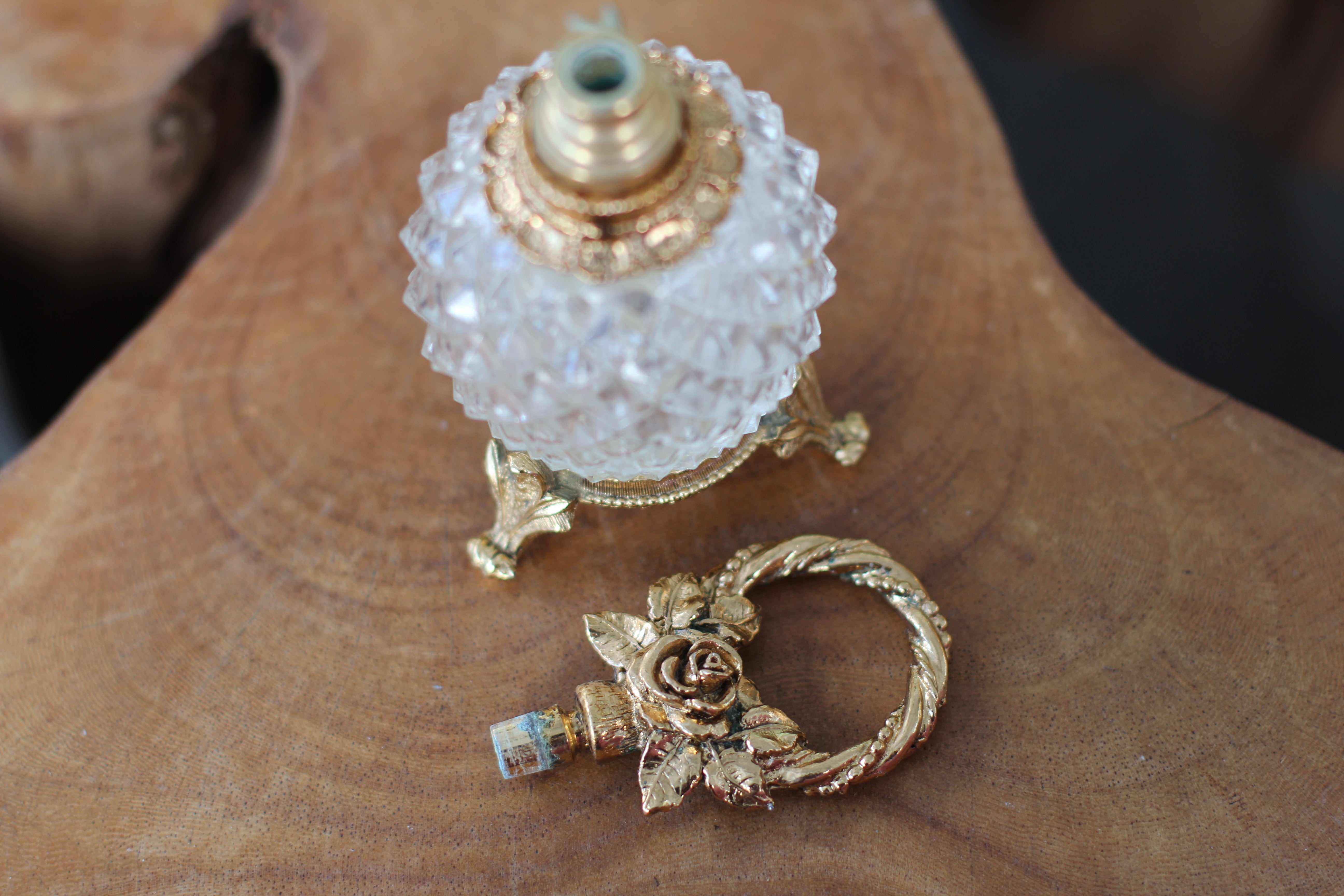 Antique Floral Wreath Pedestal Perfume Bottle