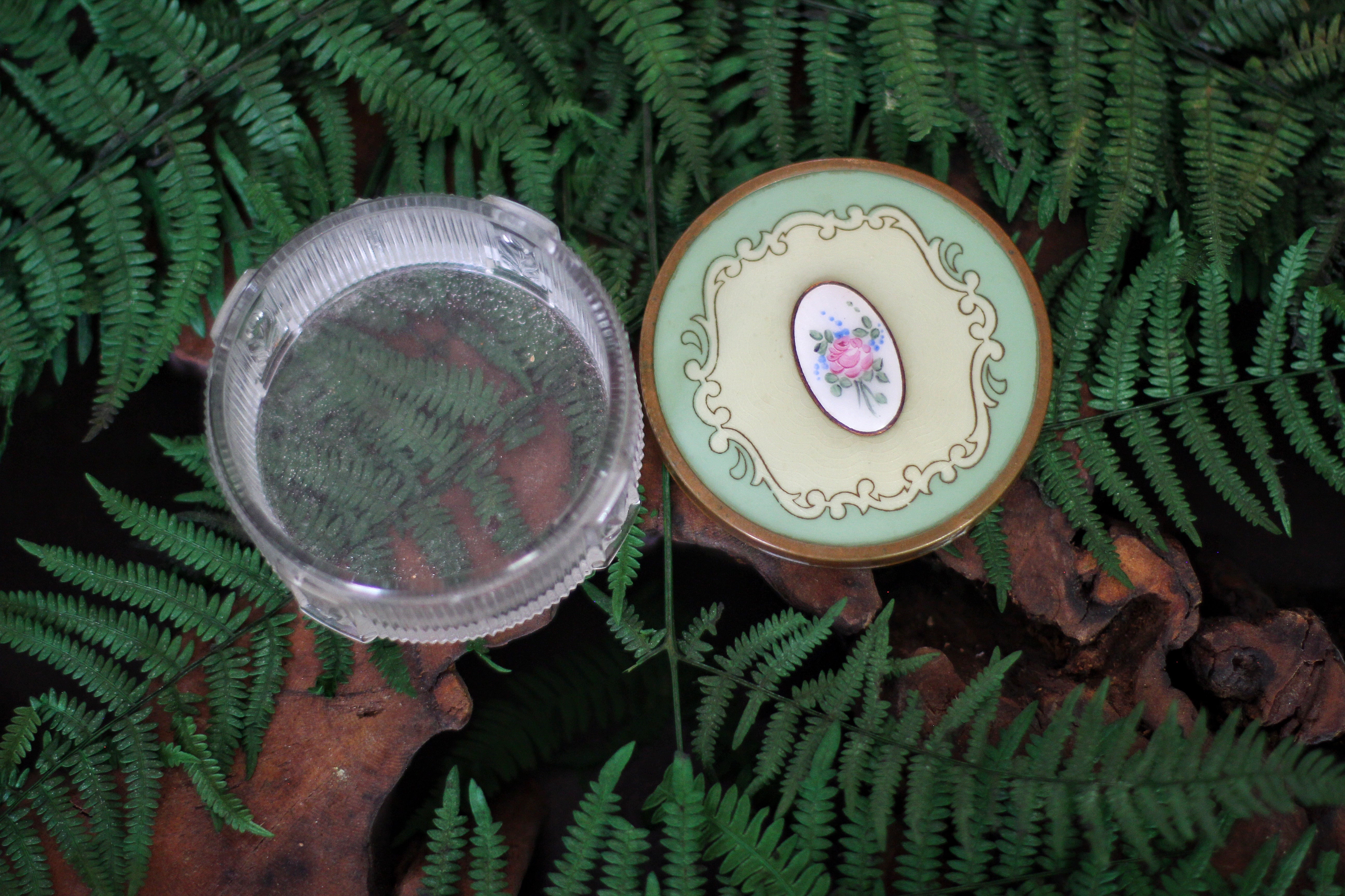 Antique Floral Mint Green Glass Jar