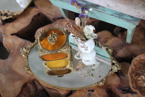 Antique French Victorian Amber Glass Jewelry Box