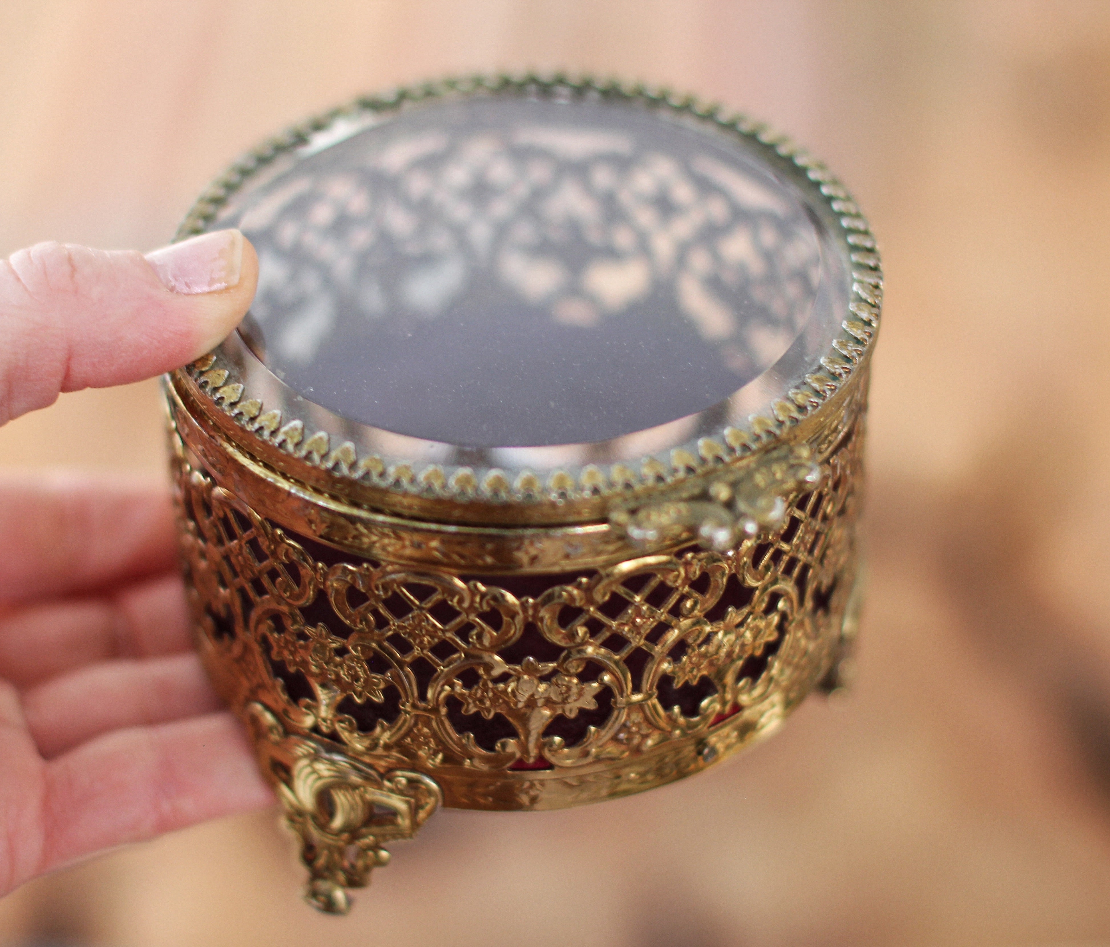 Antique Rounded Filigree Victorian Jewelry Box