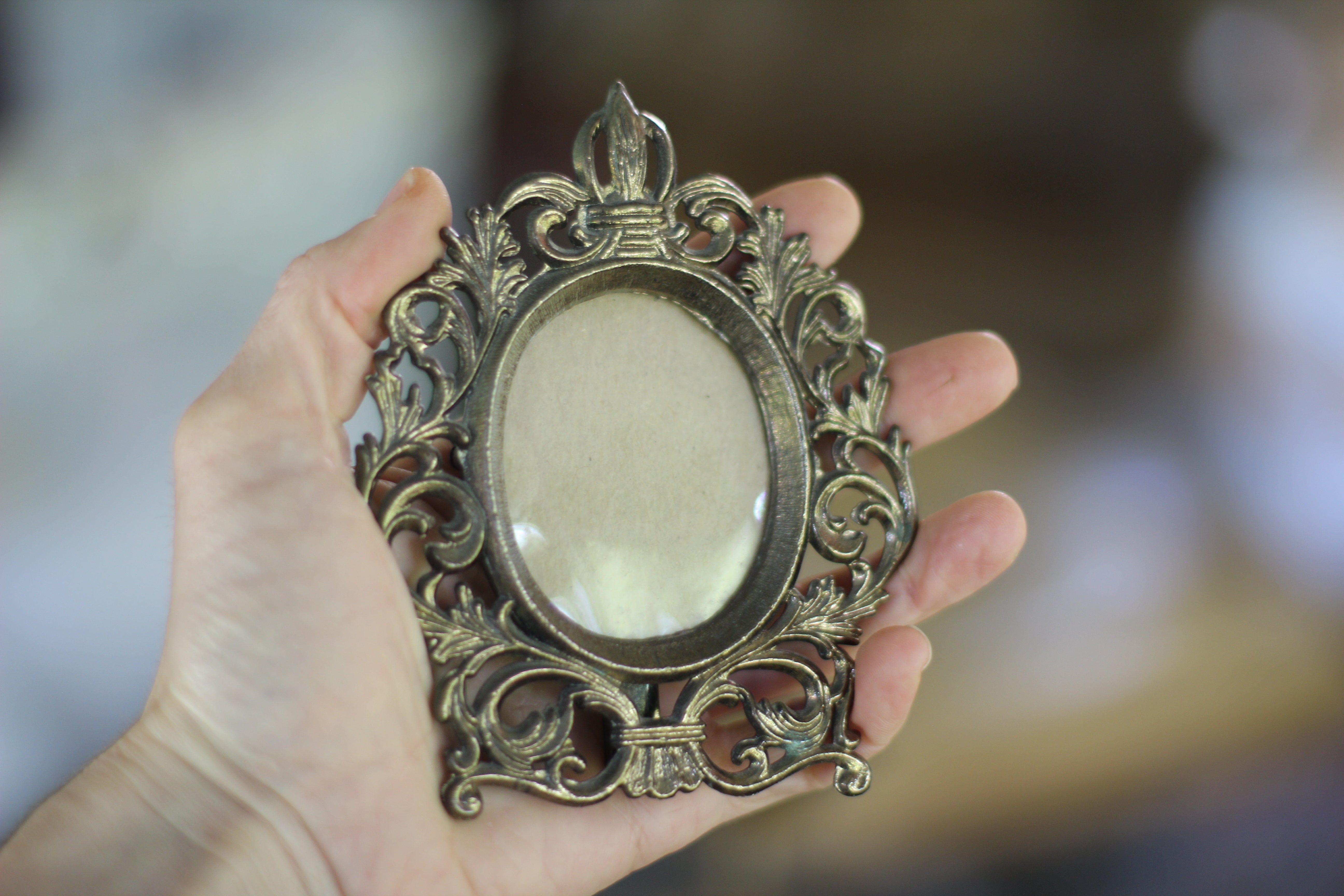 Antique Little Victorian Bronze Mirror Frame