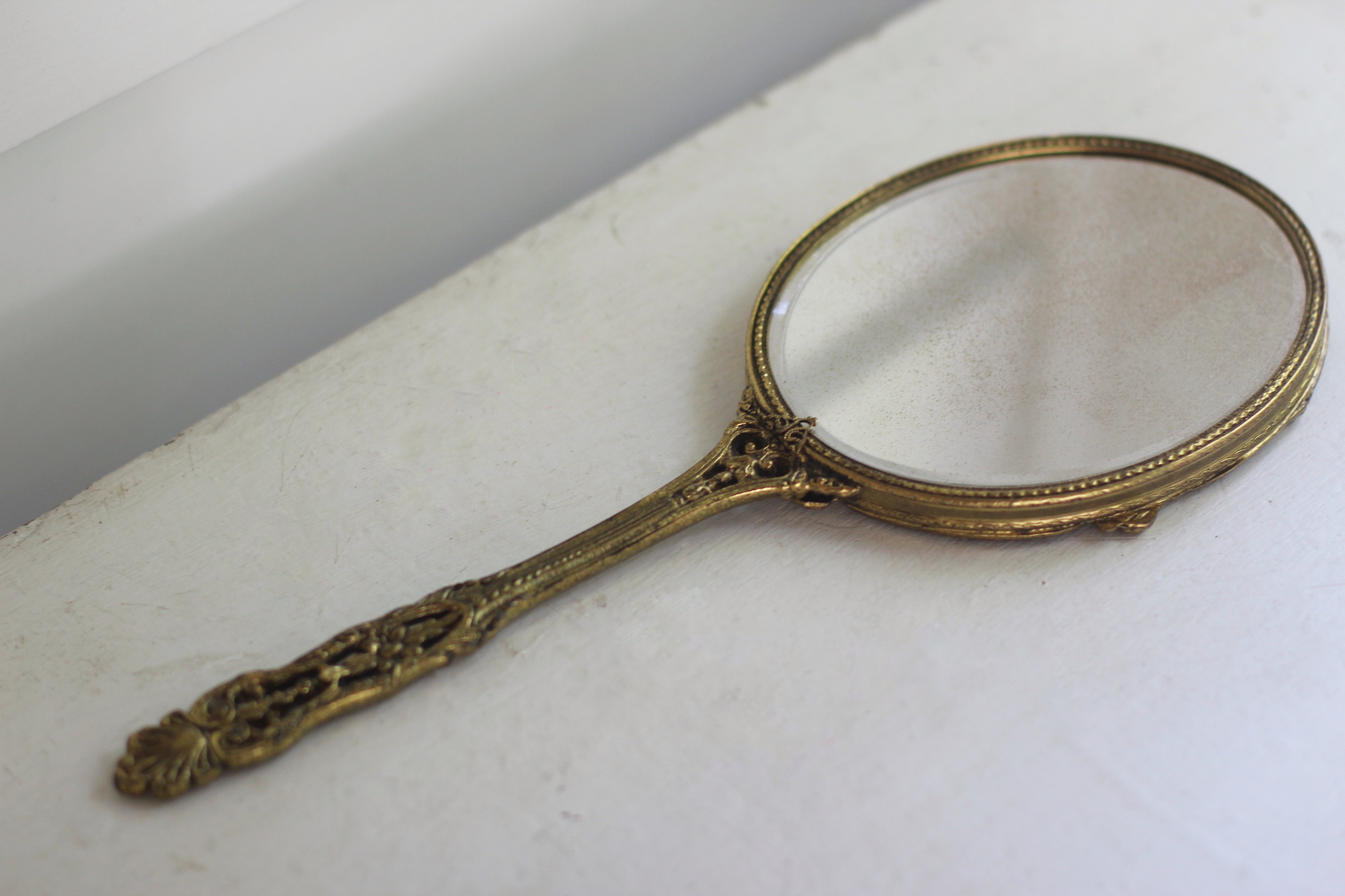 Antique Floral Hand Mirror