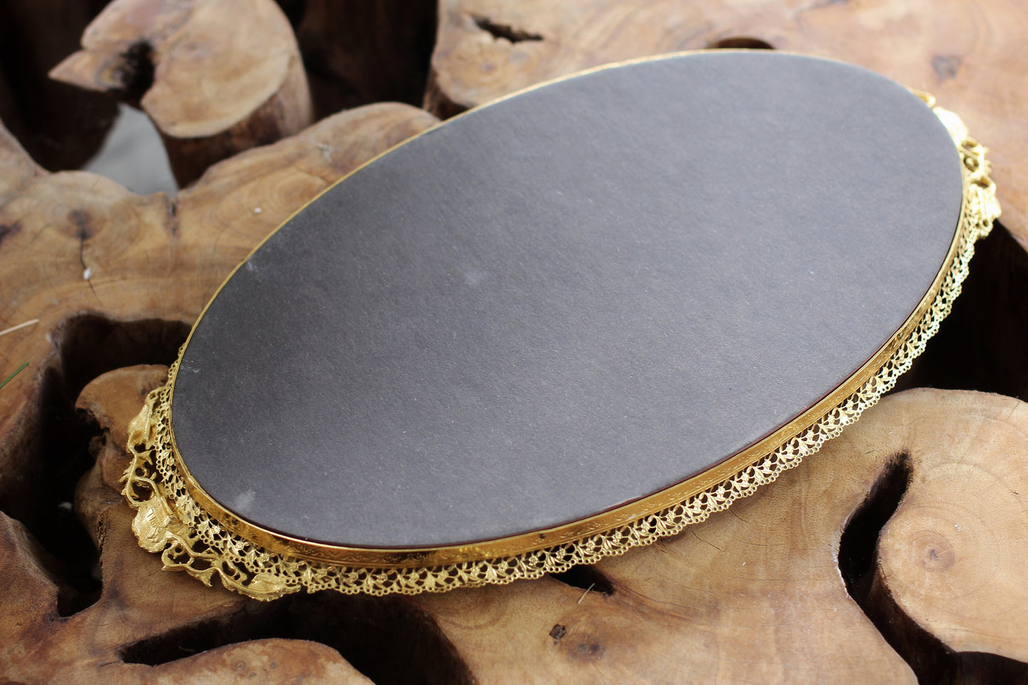Antique Floral Dogwood Mirror Tray