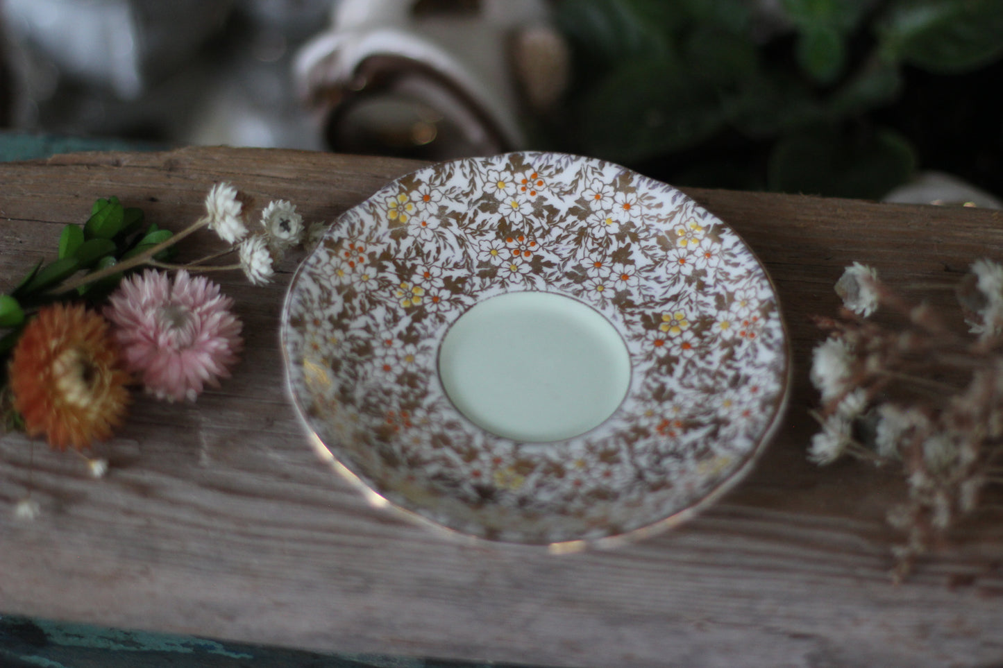 Vintage Mint Gold Floral Royal Stafford Tea Cup Set