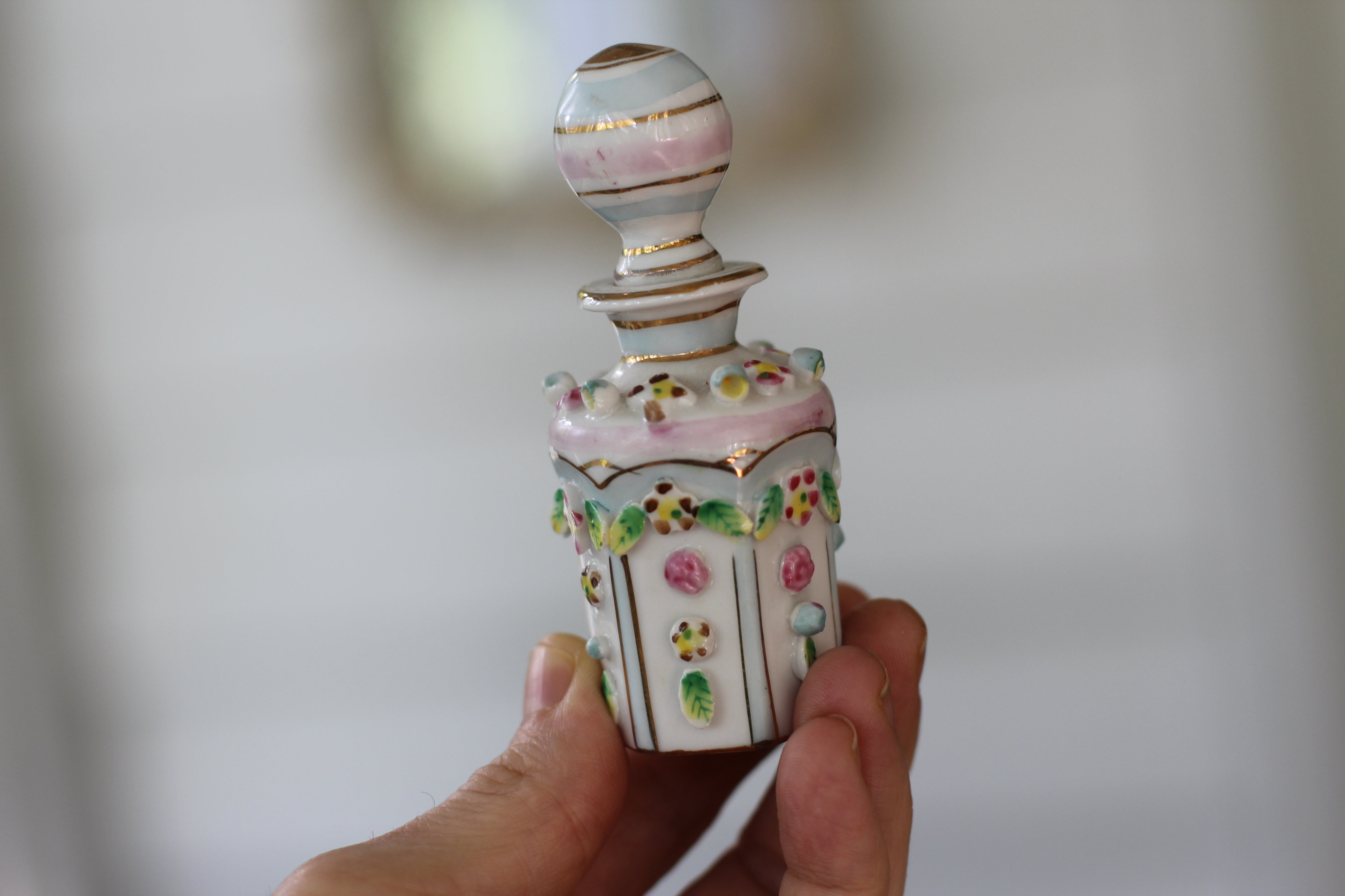 Antique Irice Hand Painted Porcelain Perfume Bottle