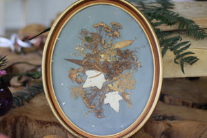 Vintage Oval Pressed Flowers Large Framed Collage