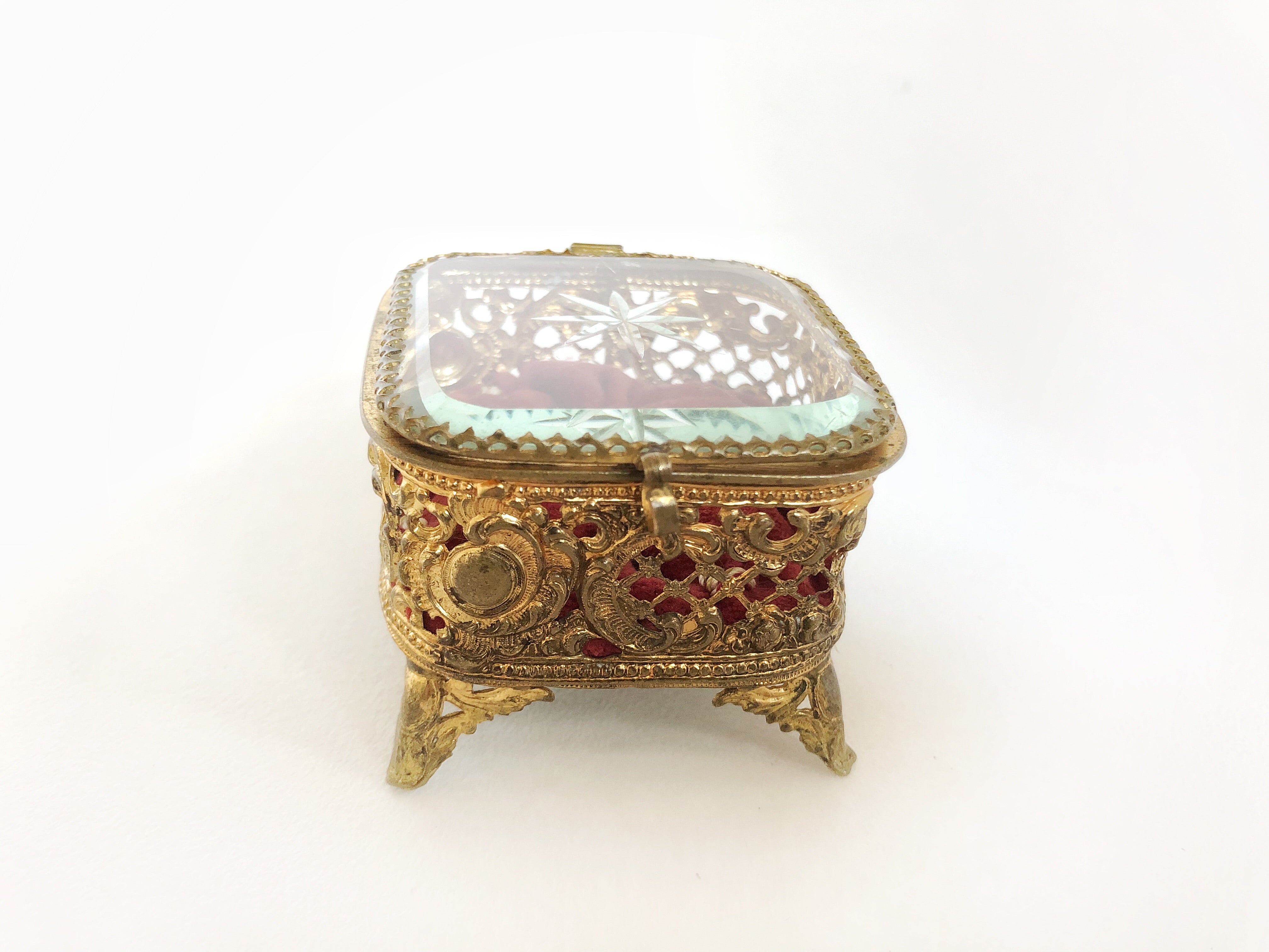 Tiny Red Tufted Vintage Jewelry Box