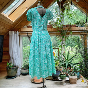 Vintage Floral Green & White Leaves Carol Anderson Dress