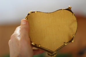 Heart Shaped Antique Ormolu Filigree Jewelry Box #132