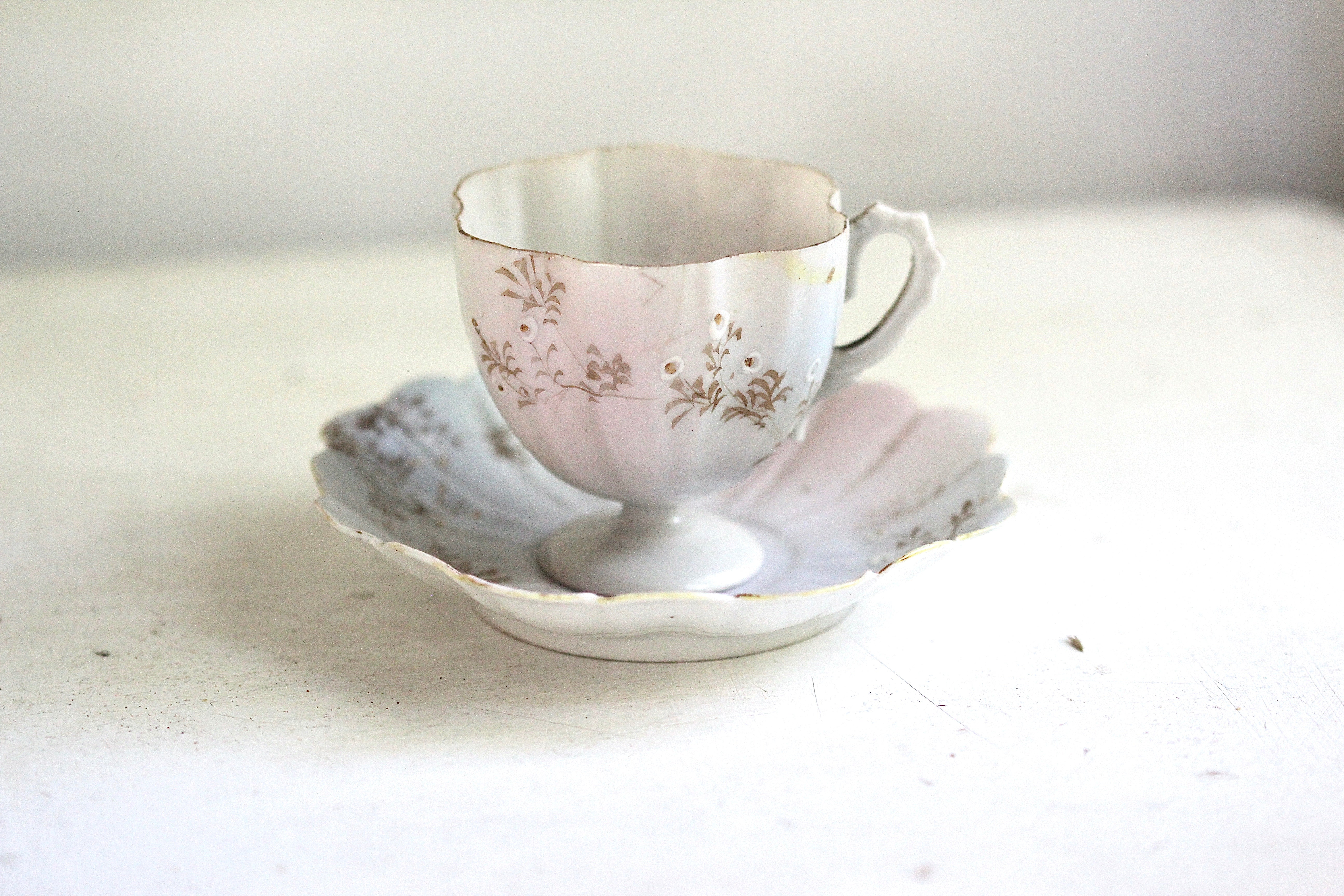 Antique Floral Pink Purple Tea Cup