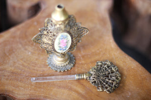 Antique Floral Bronze Filigree Perfume Bottle